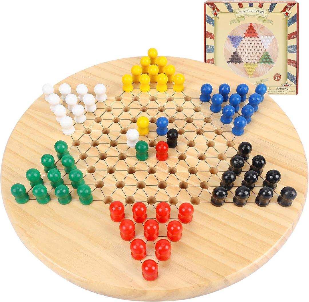 Gothink Chinese Checkers Board Game Toy for Adults Seniors Kids, 11.5 inches Classic Wooden Checkers Game Set, 66 Wooden Pegs in 6 Bright Colors, Fun Family Board Games for All Ages