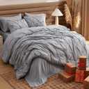 Bedsure Oversized Queen Comforter Set Grey - Bed in a Bag Bedding Set 7 Pieces, GentleSoft Pintuck Bed Set Gift for Family, Pinch Pleat All Season Comforter with Sheets, Pillowcases & Shams