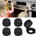 Childproof Stove Knob Covers, Oven Knob Covers for Child Safety 5 Pack, Clear Stove Knob Safety Covers & Gas Stove Locks, Heat-Resistant Adhesive, Double-Key Baby Proof Covers for Gas/Electric Burners (Black)