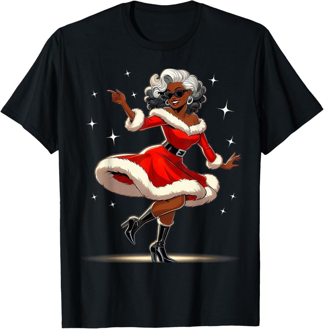 African Santa Wife Dancing African American Christmas T-Shirt, 2XLT