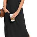 AUSELILY Women's V Neck Maxi Dresses, Straight-Cut Wrinkle-Free, Loose Split Sleeveless Vacation Dress with Pockets 2026