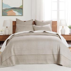 Levtex Home Cross Stitch Reversible King Bedspread Set (120x104in) with 2 Pillow Shams (36x20in) - Stitch Texture - Taupe - Cotton King Size Bedspread Set - Soft, Pre-Washed
