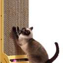L-Shaped Cat Scratcher for Indoor Cats  Durable Cardboard Scratching Pad with Ball Toy & Catnip, Furniture Protector Cat Scratcher Lounge, Large Cat Scratch Board (Natural Design)