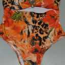 WDIRARA Women's 2 Piece Floral Bikini Sets Cut Out Halter One Piece Swimsuit with Beach Skirt Orange X-Large