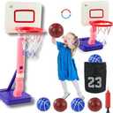 Toddler Kids Basketball Hoop, Height-Adjustable Indoor & Outdoor Portable Basketball Goal for Swimming Pool & Poolside Play, Playset for Boys & Girls with 4 Balls, 1 Gym Bag, 1 Pump, Pink