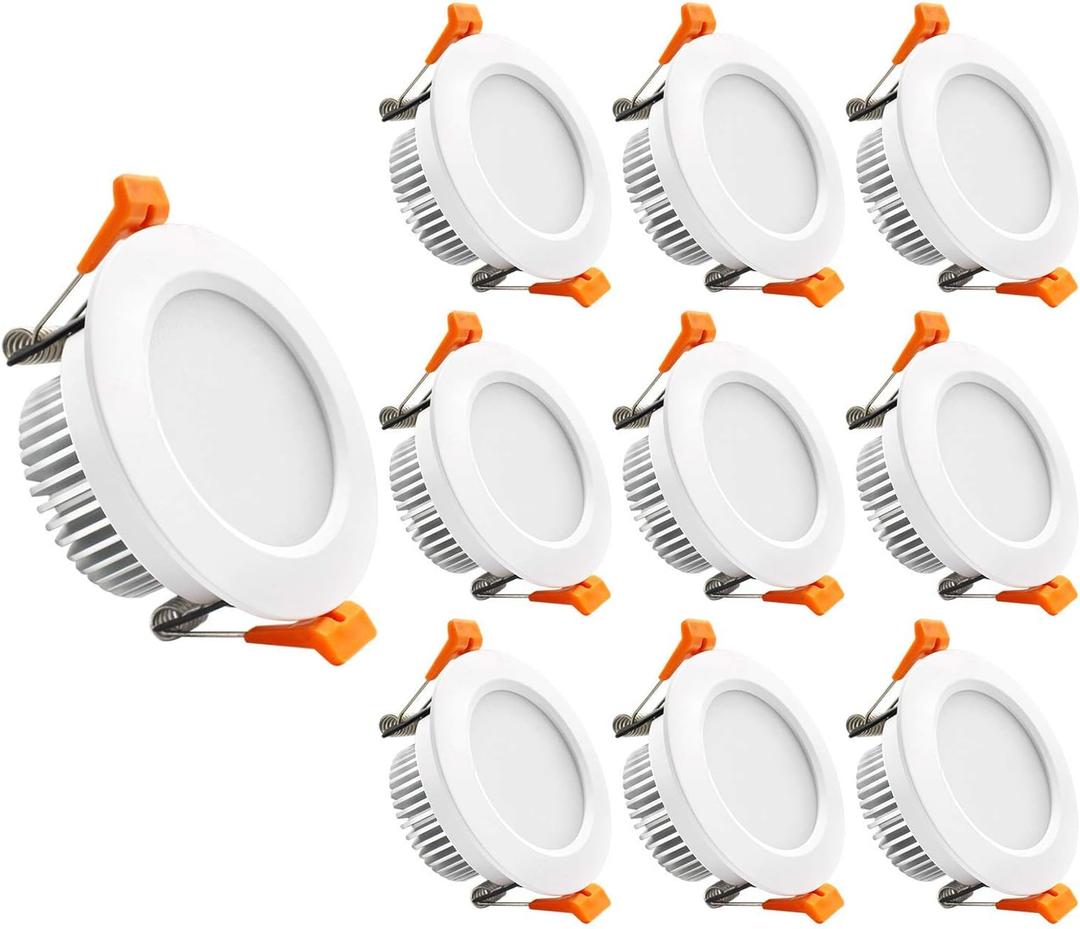 YGS-Tech 3 Inch LED Recessed Lighting, Dimmable Downlight 5W(40W Halogen Equivalent), CRI80, 4000K Natural White, Ceiling Light with LED Driver(10 Pack) (White-3Inch-10Pack)