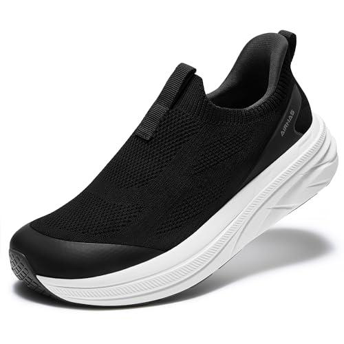AIRHAS Womens Slip On Walking Shoes Breathable Sneakers for Women Lightweight Casual Shoes(Black/White, Size 8)