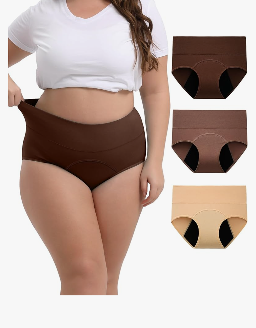 INNERSY Period Underwear for Women High Waisted Leak-Proof Postpartum Menstrual Panties 3-Pack 2XL