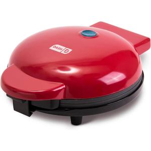 Dash Round Express Electric - Pancake Maker & Eggs Griddle System - Healthy Breakfast Maker - Quick Heat-Up & Easy Cleanup - nonstick surface - Red (with Indicator Light + Included Recipe Book)