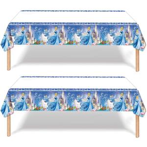 2pcs Cinderella Tablecloth Disposable Tablecover Birthday Party Supplies and Decorations for Kid Boy Baby Shower Rectangle Tables 70"X42",2 Pack