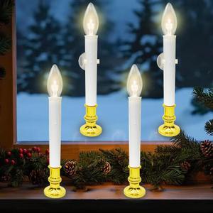 4 Pack Window Candles Battery Operated with Timer,Electric LED Candle Flameless with Gold Candle Holders&3v Ultra-Bright Led Bulbs,Christmas Window Candles for Christmas Holiday Decoration