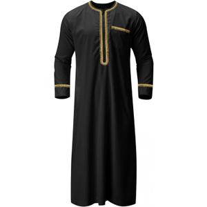 Muslim Clothes For Men Islamic Clothing Umrah Arabic Thobe Kaftan (Black, XXXL)