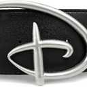 Buckle-Down Women's Disney Belt, Signature D Logo Cast Buckle, Vegan Leather Belt (Black)