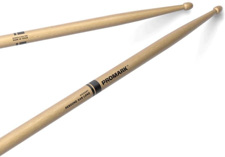 ProMark Rebound 5AB Long Hickory Drumsticks - Enhanced Reach for Versatile Drumming - Acorn Wood Tip - 1 Pair