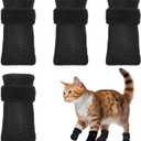 4 Pcs Adjustable Cat Claw Protectors Covers Cat Mittens to Prevent Scratching Mesh Breathable Cats Shoes Kitten Shoes Socks Booties Anti Scratch Kitten Foot Covers for Pet Bathing(Black,L)