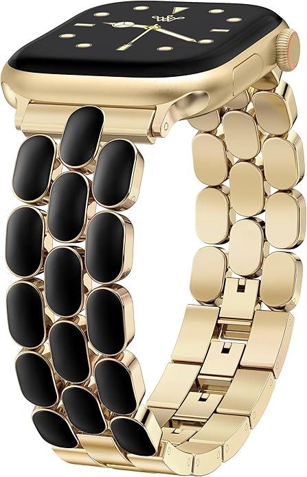 Wearlizer Metal Band Compatible with Apple Watch Bands for Women 40/38/41/42/44/45/46/49mm, Enamel Stainless Steel Strap for iWatch Series 11-1 SE/Ultra