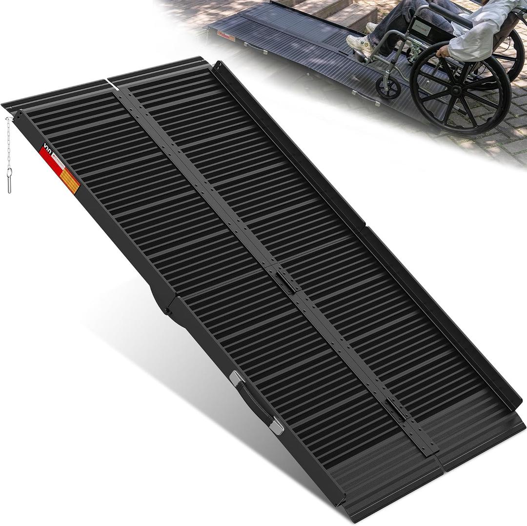 VNN Portable Wheelchair Ramp 5FT, Black Seamless Non-Slip Aluminum Ramps for Wheelchairs for Home, Handicap Wheelchair Ramps for Home Steps, Aluminum Loading Dock Plates