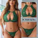 Avidlove Sexy Lingerie Set for Women Halter Lace Underwire Bra and Panty Sets 2 Piece Deep V Underwear Outfit, Green, Small