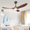 Outdoor Ceiling Fans with Lights 52 Inch, Remote Control, Indoor 3 Blade Wood Walnut Fan, Reversible DC Motor, Propeller LED Ceiling Fan for Bedroom, Farmhouse, Patios, Exterior Porch Gazebo