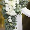 Wedding Arch Flowers and Drape Kit (Pack of 4), 2pcs Hanging Flower Arrangement White & Ivory Draping Fabric Arch Decorations for Wedding Ceremony Reception
