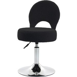 Adjustable Small Vanity Stool Chair, 360 Swivel Vanity Chair with Folding Back for Teenager, Teddy Fabric Makeup Ottoman Stool for Bedroom, Living Room, Small, Black