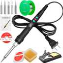 Soldering Iron Kit, 100W LED Digital Solder Gun kits with Ceramic Heater, Adjustable Temperature Welding Tools with Tips, Wick Braid, Stand, Solders Wire, Sponge, Flux Paste, Black