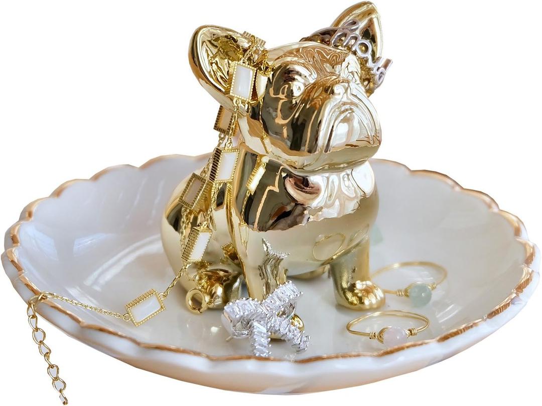 PUDDING CABIN Bulldog Ring Holder Dish, Gifts for Mom Valentines, Birthday Gift for Women Friend Girls Aunt Mothers Day Bridesmaid Wedding Engagement Xmas Gifts, Dog Mom Gifts for Women