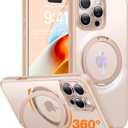 TORRAS 360Rotatable Magnetic for iPhone 16 Pro Case 6.3 inch, Fit for MagSafe 16 Pro Phone Case, 16FT Military Grade Shockproof, Flush Stand Ring, Translucent Slim Protective Ostand, Desert Titanium