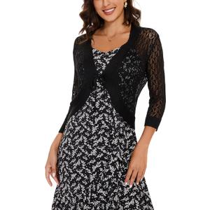 Women's Open Front Bolero Shrug Lightweight Knit Hollow Out Cropped Cardigan (X-Large, (V-lacing) Black)