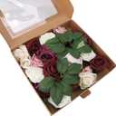 Artificial Flowers Combo Set Fake Flower Leaf Box with Stems for DIY Wedding Bouquets Centerpieces Flower Arrangements Decorations Baby Shower Party Home Decorations (Burgundy)