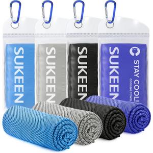 Sukeen [4 Pack] Cooling Towel (40"x12"),Ice Towel,Soft Breathable Chilly Towel,Microfiber Towel for Yoga,Sport,Running,Gym,Workout,Camping,Fitness,Workout & More Activities (Blue/Grey/Royal Blue/Black)