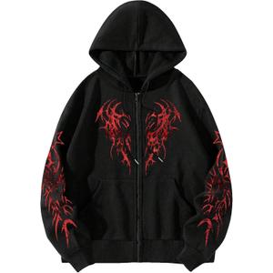 SHENHE Men's Zip Up Graphic Hoodie Long Sleeve Drawstring Thermal Jacket Sweatshirt (Large, Black)