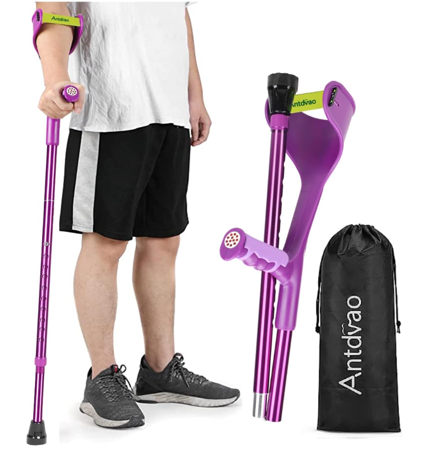 Folding Forearm Crutch for Adults (x1 Unit) Elbow Crutch Anti-Drop Cuff with Rubber Handles