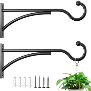 11 Inch 2 Pack Heavy Duty Plant Hangers Outdoor, Metal Plant Brackets for Hanging Baskets, Plant Wall Hooks for Bird Feeders, Wind Chimes & Lanterns, Premium Metal Hooks Matte Black, 30lbs Capacity