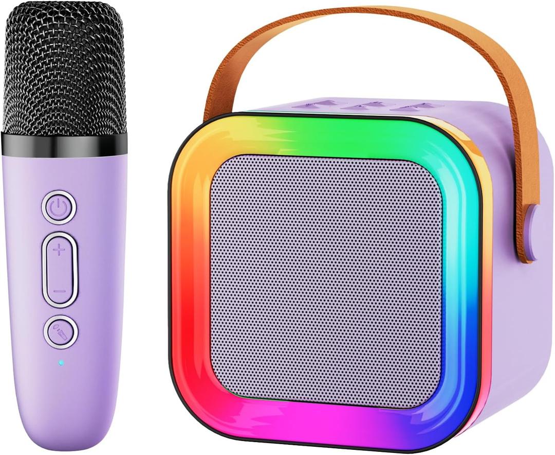 Mini Karaoke Machine Speaker for Kids Adults,Portable Bluetooth with 1-2 Wireless Microphones,Christmas Birthday Gifts Toys Girls Boys Ages 4, 5, 6,7, 8,9,10,11,12+ Years Old Toddler (Purple - 1 Mic)
