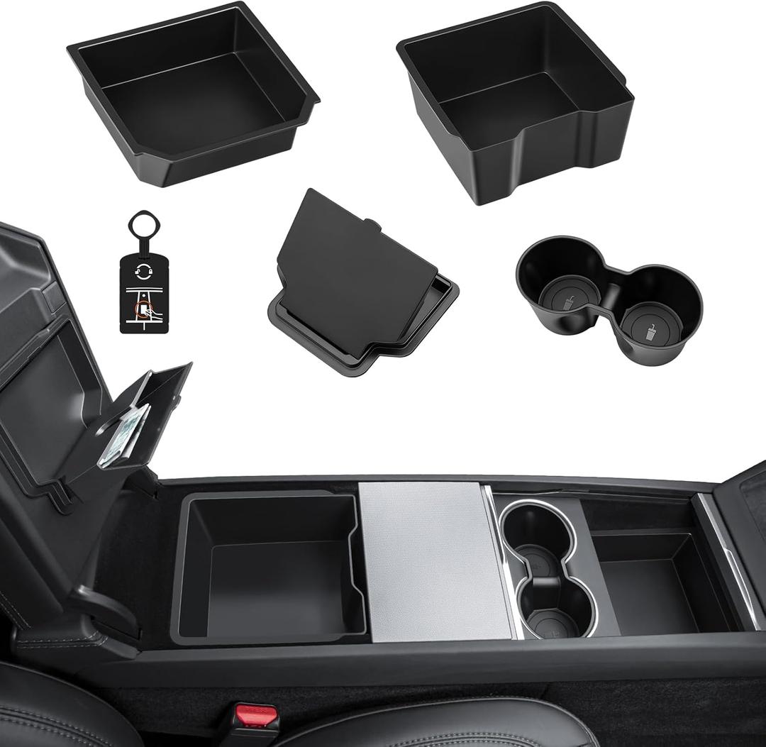 5PCS Center Console Organizer Tray for 2026 Tesla Model Y Juniper Accessories Cup Holder Armrest Hidden Storage Box for New Model Y Premium/Performance 2025-2026 & Model 3 2024-2026 