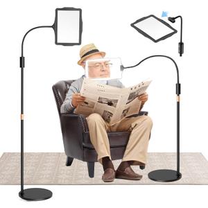 Floor Magnifying Glass with Light and Stand: 48 LED Flexible Hands Free Magnifier Lamp - 2-in-1 Large Lighted Magnifiers for Seniors Reading,Close Work,Jewelry, Repair,DIY