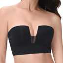 Strapless Bra Push Up Padded Deep V Plunge Bras for Women,Longline Underwire Support Anti-Slip Black 40B