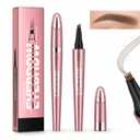 4-Tip Microblading Eyebrow Pen, Long-Lasting Waterproof Micro Fork Brow Pen for Natural Hair-Like Strokes, Quick-Dry Smudge-Resistant for Daily Makeup, Dark Brown
