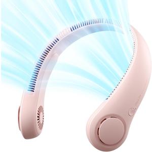 JISULIFE Portable Neck Fan, Hands-Free Bladeless, 5 Speeds, 4000 mAh Battery Operated Wearable Personal Fan, Twistable, Rechargeable, Gift for Women Men-Pink