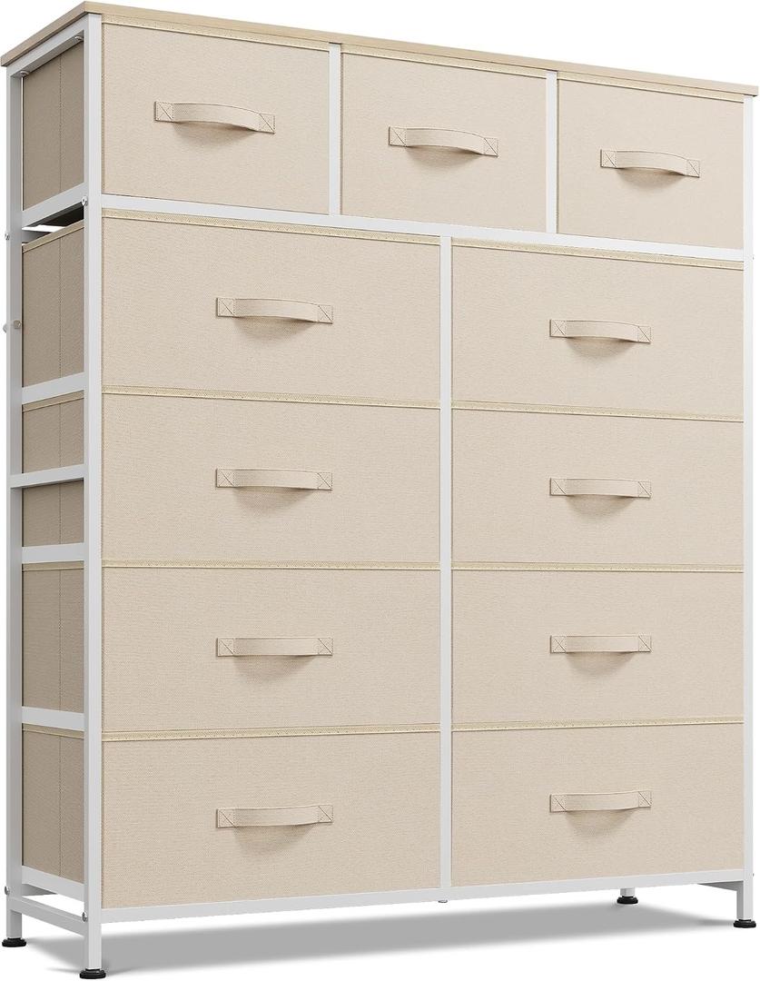 WLIVE Tall Dresser for Bedroom, 11 Drawer Chest of Drawers, Cream White
