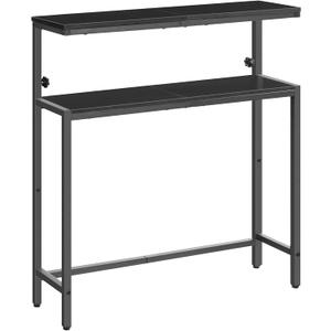 HOOBRO Narrow Console Table with Adjustable Height (31.5"-39.3"), High Entryway Table, Skinny Behind Couch Table with 2 Tier Shelf, Sofa Table for Hallway, Livingroom, Black BB96XG01, 31.5"L x 7.8"W x H