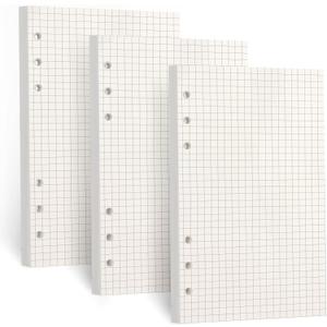 A6 Refill Paper, [3 Pack] Toplive 100GSM Thick Refillable Paper 6 Hole Filler Inserts Loose Leaf Paper 135 Sheets (270 Pages) for 6 Ring Binder Journal Notebook-Squared Paper