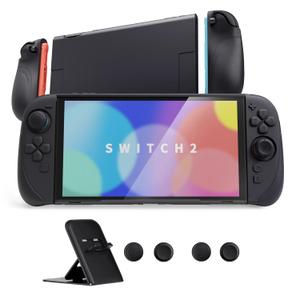 PlayVital Ranger Protective Case for Nintendo Switch 2 with Stand | Ergonomic Anti-Slip Silicone Grips, Dockable Hard Shell, 4 Thumbstick Caps | Quick-Release-Joycon Design Full-Body Cover, Black