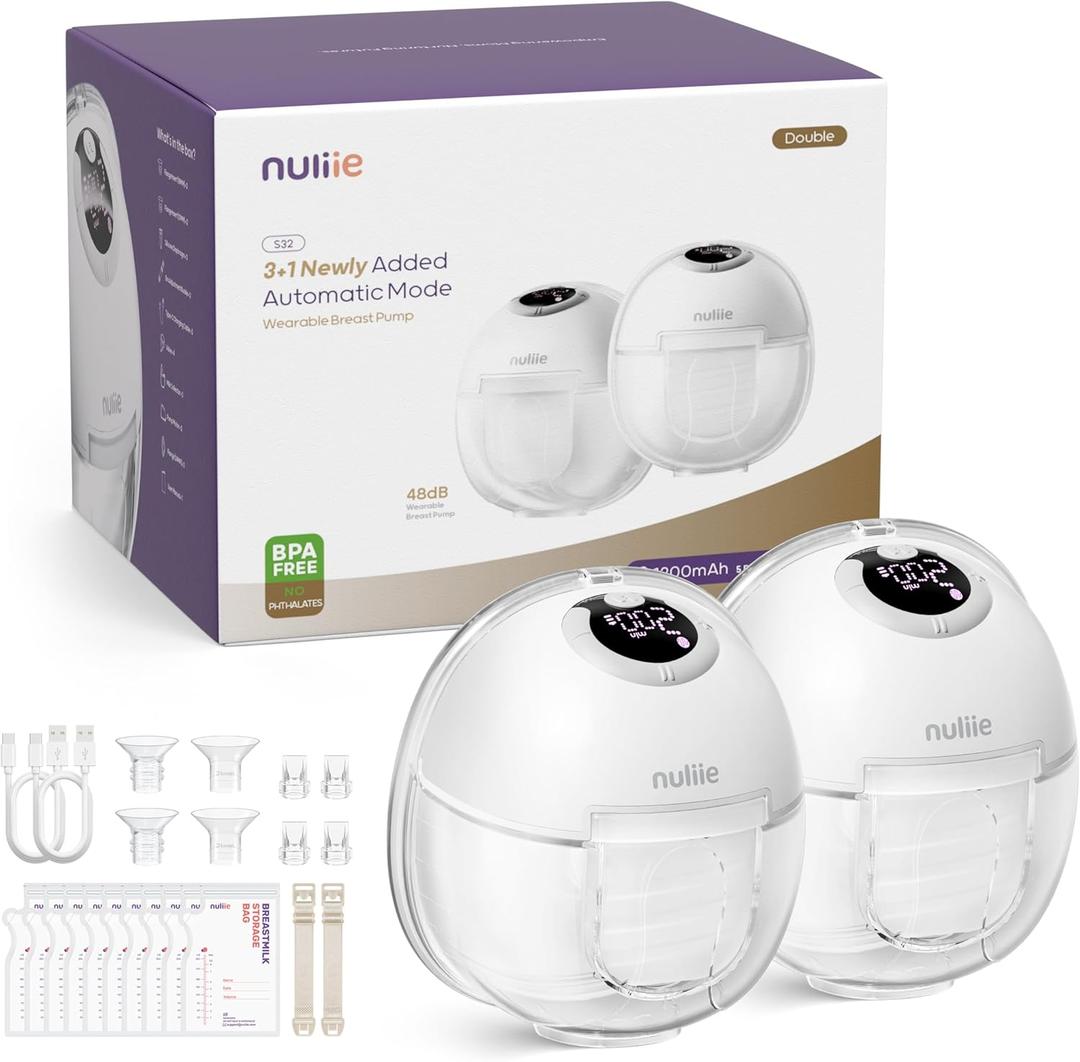 Nuliie Electric Breast Pump Hands-Free, Wearable Portable Breast Pumps 2 Modes 9 Levels, 24MM Comfortable Flange2 Packs, Ghostwhite