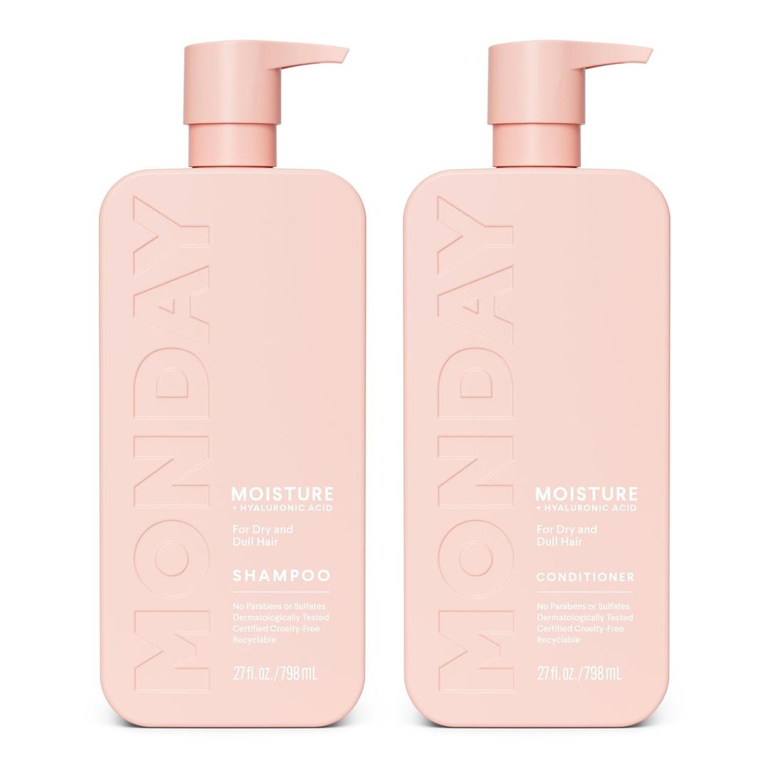 MONDAY HAIRCARE Moisture Shampoo + Conditioner Bathroom Set (2 Count) 27 oz Each for Dry, Coarse, Stressed, Frizzy Hair, Made with Coconut Oil, Rice Protein, Shea Butter and Vitamin E