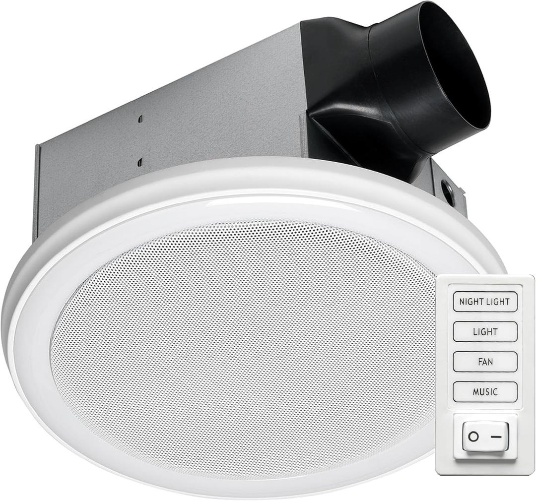 Homewerks 7130-16-BT Bathroom Fan with Color Changing LED Light and Bluetooth Speaker 110 CFM 1.5 Sones 4000K Cool White 1000 Lumens with Wall Switch