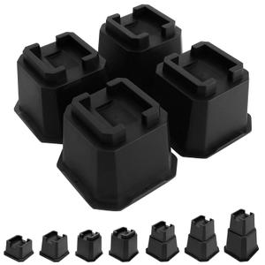 shouwuhho Bed Risers 4 inch, Furniture Risers Elevation in Heights 4 Inch Heavy Duty, Bed Lift Risers for Caster Wheels or Posts of Bed Table Couch, Support up to 6000 lbs, Black, 6 Pack
