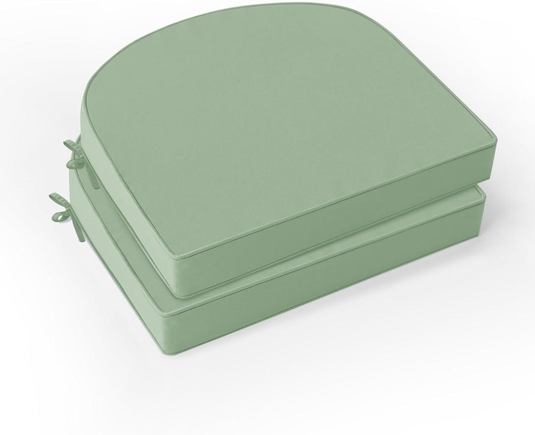 Outdoor Chair Cushions Set of 2: Waterproof & Fade Resistant Patio Furniture Cushions - 18.5 x 16 x 2 Inch Non Slip Round Corner Seat Cushion Pads with Removable Cover for Garden Yard Lawn, Sage Green