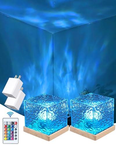 2 Packs Ocean Lamp with Charger Adapters,Northern Lights Cube Ocean Wave Projector Light,16 Colors Aurora Glow with Remote Control for Bedroom Living Room Game Room Decor